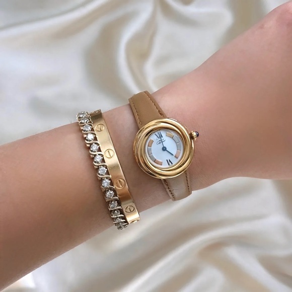 Cartier Accessories - AUTHENTIC RARE VINTAGE CARTIER TRINITY WATCH - TAN LEATHER STRAP - WITH BOX